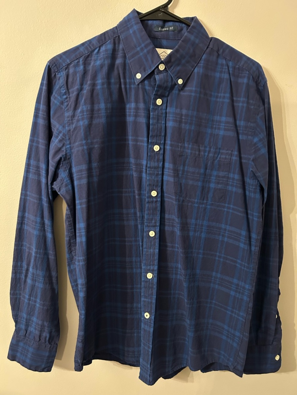 St. John's Bay Navy and Blue Plaid Button-Down Shirt